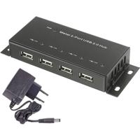 Renkforce RF-4830984 USB 2.0-hub 4 poorten Met metalen behuizing, Voor wandmontage Zwart - thumbnail