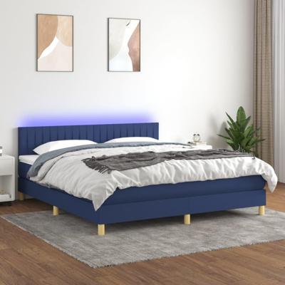Boxspring met matras en LED stof blauw 160x200 cm