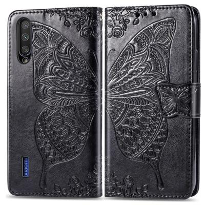 Butterfly Love bloemen reliëf horizontale Flip lederen case voor Xiaomi CC9 met houder & kaartsleuven & portemonnee & Lanyard (zwart)
