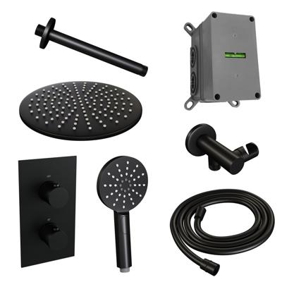 Brauer Black Edition Thermostatische Regendoucheset Inbouw - Hoofddouche 30 cm - 3 Weg - Handdouche 3 Standen - Doucheslang - Wandaansluitbocht - Mat Zwart