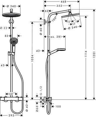 Hansgrohe Crometta s 240 1jet showerpipe met thermostaat chroom 27267000 Hansgrohe Crometta s 240 1jet showerpipe met thermostaat chroom 27267000