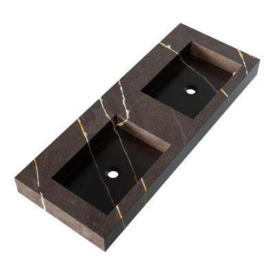 Brauer Coral Wastafel - 120 cm - met 2 Spoelbakken en 0 Kraangaten - Marmerlook Copper Brown