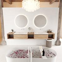 MONDIAZ BUKLA 280cm badmeubel met open module 40 L+M+R kleur Washed Oak met 2 lades. Wastafel CLOUD dubbel 0 kraangaten kleur Talc. - thumbnail