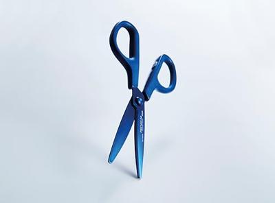 Plus FitCut Curve PREMIUM schaar, 17,5 cm, titanium bladen, blauw, op blister