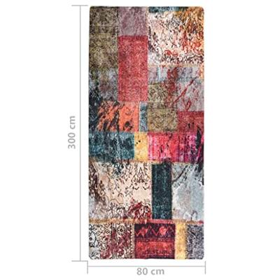 Vloerkleed wasbaar anti-slip patchwork 80x300 cm meerkleurig - thumbnail