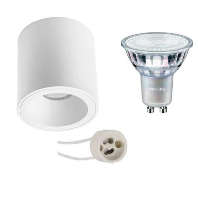 Opbouwspot Set - Pragmi Cliron Pro - GU10 Fitting - Opbouw Rond - Mat Wit - Verdiept - Ø90mm - Philips - MASTER 927 36D VLE - 3.7W - Warm Wit 2200K-2700K - DimTone Dimbaar
