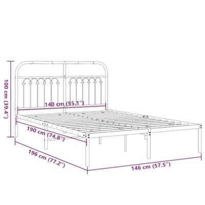 Bedframe met hoofdbord metaal zwart 140x190 cm