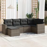 6-delige Loungeset met kussens poly rattan grijs - thumbnail
