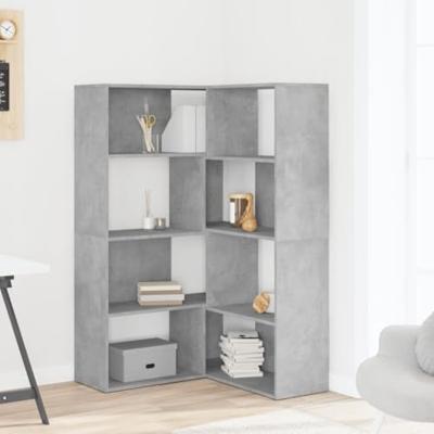 Boekenkast 4-laags hoek 85x85x140 cm bewerkt hout betongrijs
