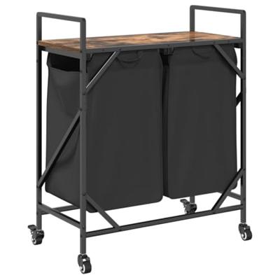 Wasmand 2 vakken met planken gerookt eikenkleurig Wasmand 2 vakken met planken gerookt eikenkleurig