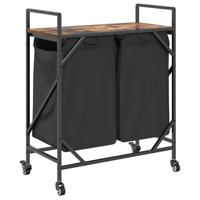 Wasmand 2 vakken met planken gerookt eikenkleurig - thumbnail