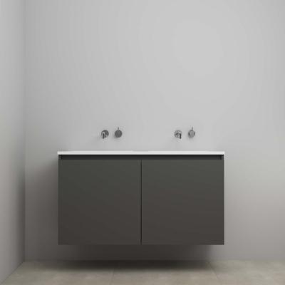 On-Line Onderkast - 120 cm - Voorgemonteerd - Greeploos 2 Deuren - Acryl Wastafel - 2 Kraangaten - Mat Antraciet