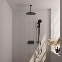 Zwarte thermostatische inbouw regendouche SET 72 met 30 cm douchekop en plafondarm, 3-standen handdouche, doucheslang en glijstang - thumbnail