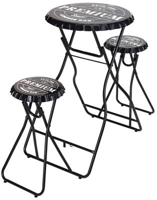 Ambiance Bartafel met krukken inklapbaar zwart