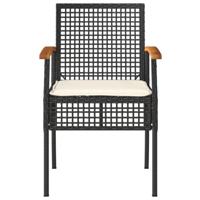 Tuinstoelen 4 st met kussens poly rattan en acaciahout zwart - thumbnail