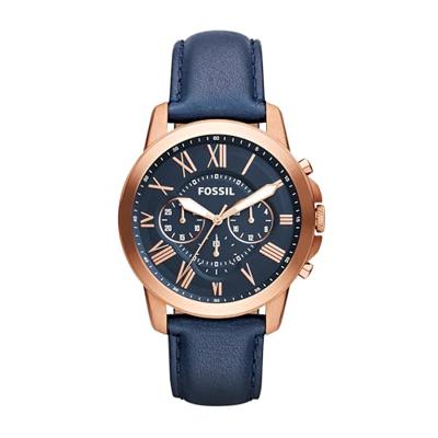 Fossil Heren Grant chronograaf blauw lederen horloge FS4835