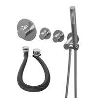 Brushed Edition thermostatische inbouw badkraan SET 01: badvulcombinatie, staaf handdouche, doucheslang, wandaansluitbocht PVD RVS - thumbnail