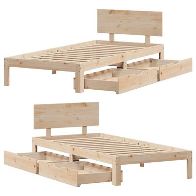 Bedframe met lades massief grenenhout 75x190 cm
