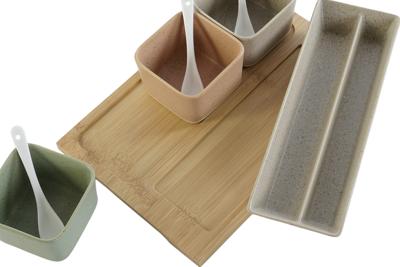 Set voor voorgerechtjes DKD Home Decor 26 x 9 x 4 cm Porselein Multicolour Bamboe 8 Onderdelen Scandinavisch