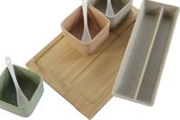 Set voor voorgerechtjes DKD Home Decor 26 x 9 x 4 cm Porselein Multicolour Bamboe 8 Onderdelen Scandinavisch - thumbnail