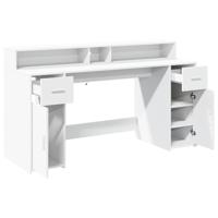 Bureau met LED-verlichting 160x55x91 cm bewerkt hout wit - thumbnail