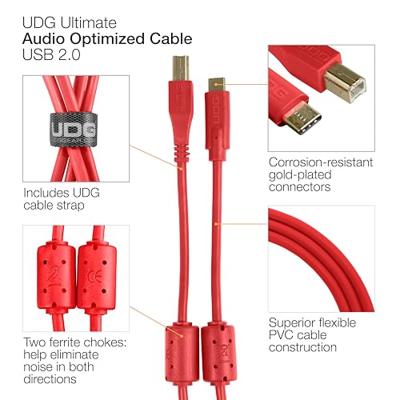 UDG GEAR U96001RD USB 2.0 (C-B) - High-speed Audio Geoptimaliseerde USB 2.0 C naar B kabel, rood, 1,5 meter