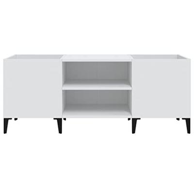 Platenkast 121x38x48 cm bewerkt hout wit - thumbnail