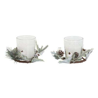 Kaarsenset DKD Home Decor Wit Kerstmis 10 x 10 x 7 cm 19 x 10.5 x 7 cm (2 Stuks)