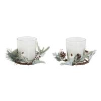 Kaarsenset DKD Home Decor Wit Kerstmis 10 x 10 x 7 cm 19 x 10.5 x 7 cm (2 Stuks) - thumbnail