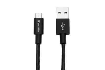 Verbatim 48866 Micro-USB - Synchronisatie- en oplaadkabel, robuuste en flexibele roestvrijstalen micro-USB-kabel, met knikbescherming, 30 cm, zwart