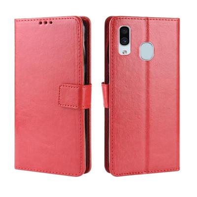 Retro Crazy Horse textuur horizontale Flip lederen case voor de Galaxy A20/A30 met houder & kaartsleuven & fotolijstjes (rood)