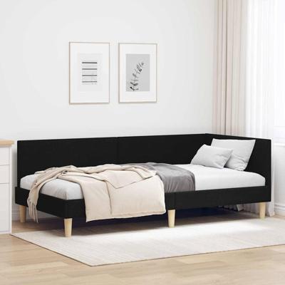 Hoekbedframe Zwart 90 x 200 cm Stof en Geïmproviseerd hout