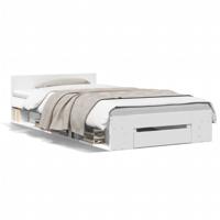 Bedframe met lade bewerkt hout wit 100x200 cm - thumbnail