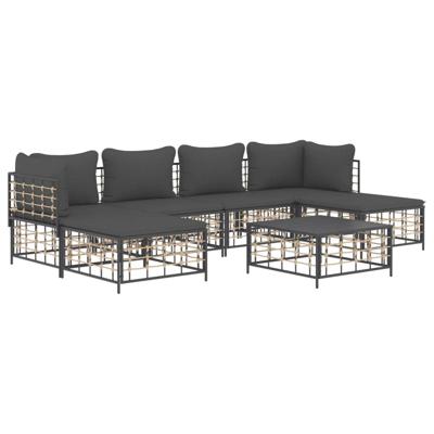 7-delige Loungeset met kussens poly rattan antracietkleurig