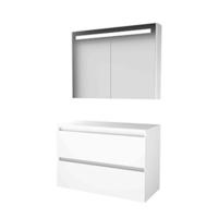 Basic-Line Premium 46 Badkamermeubelset - 100 x 46 cm - Greeploos - 2 Lades - Wastafelblad - Spiegelkast met LED Verlichting - Ice White - thumbnail