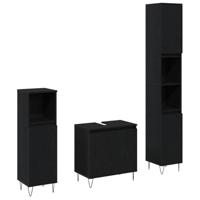 3-delige Badkamermeubelset Zwart Eiken Bewerkt Hout - thumbnail