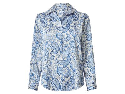 esmara Satijnen dames blouse (Wit/blauw, XS (32/34))