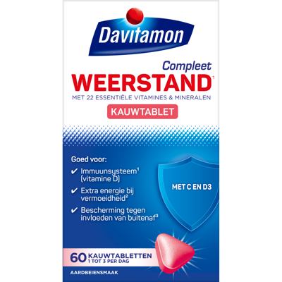 Davitamon Compleet Weerstand Kauwvitamines Aardbei Davitamon Compleet Weerstand Kauwvitamines Aardbei