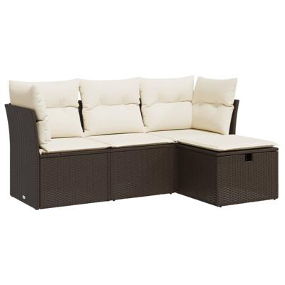 4-delige Loungeset met kussens poly rattan bruin
