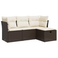 4-delige Loungeset met kussens poly rattan bruin - thumbnail
