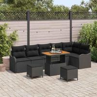 Tuinbankenset met kussen 9 pcs Zwart poly rattan - thumbnail