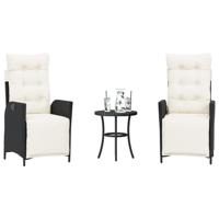 3-delige Bistroset met kussens poly rattan zwart - thumbnail