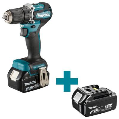 Makita ddf487rtj 18v boor-/schroefmachine koolborstelloos 5,0 ah accu (2 st), snellader, mbox