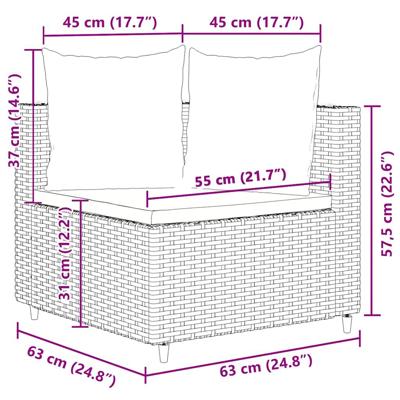 3-delige Loungeset met kussens poly rattan zwart - thumbnail
