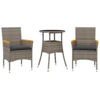 3-delige Tuinset met kussens poly rattan en glas grijs - thumbnail