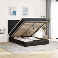 Ottoman bed met matrassen 140x200cm fluweel zwart - thumbnail