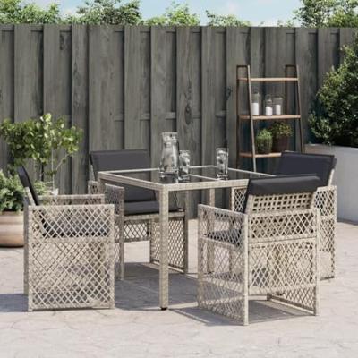 Tuinstoelen 4 st met kussens poly rattan lichtgrijs - thumbnail