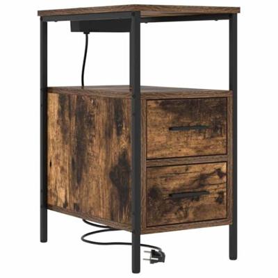 Nachtkastje met lade Gerookt eiken 30 x 48 x 61 cm Bewerkt hout