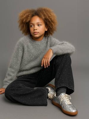 Kersttrui meisje JONEN pluizig breisel met zilver effect zilver Kersttrui meisje JONEN pluizig breisel met zilver effect zilver