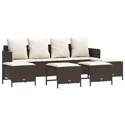 5-delige Loungeset met kussens poly rattan bruin